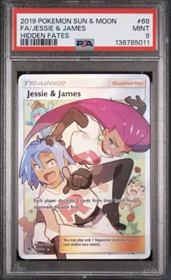 Pokemon TCG Jessie & James Hidden Fates PSA 9 Full Art 68/68 Ultra Rare Mint - Image 1