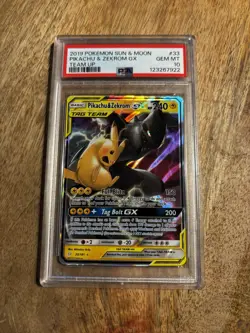 PSA 10 Pikachu & Zekrom GX 33/81 Sun & Moon Team Up Tag Team Pokemon Gem Mint - Image 1