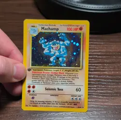 1st Edition Pokemon TCG Machamp Holo Base Set 1999 English Creature Card 8/102 - Image 1