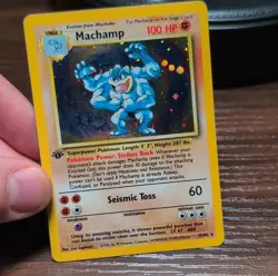 1st Edition Pokemon TCG Machamp Holo Base Set 1999 English Creature Card 8/102 - Image 3