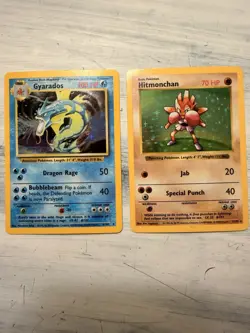 Pokemon Base Set Holo Gyarados & Hitmonchan Cards by Wizards 1999 English - Image 1