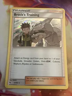 Brock's Training - 55/68 - Pokemon Hidden Fates Sun & Moon Holo Rare Card NM - Image 1