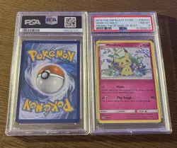 2019 Pokemon Pikachu SM162 PSA 7 & Mimikyu SM163 PSA 8 Holo Promo Pair SWIRL - Image 4