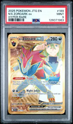 2025 POKEMON JTG EN-JOURNEY TOGETHER HYPER RARE #189 N'S ZOROARK EX PSA 9 - Image 1