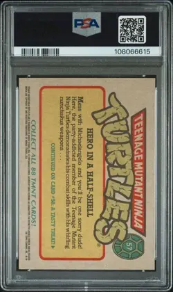 1989 Topps TMNT Hero in a Half-Shell Michelangelo VINTAGE PSA 9 MINT #57 - Image 2