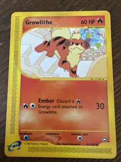 Growlithe Aquapolis Near Mint 51/147 Non-Holo Pokemon Card 2002 - Image 1