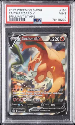 2022 POKEMON SWORD & SHIELD BRILLIANT STARS #154 FULL ART/CHARIZARD V PSA 9 - Image 1