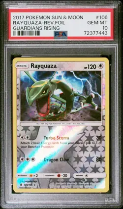 Rayquaza-Rev.Foil Pokemon Sun & Moon Guardians Rising 106 NM PSA 10 - Image 1