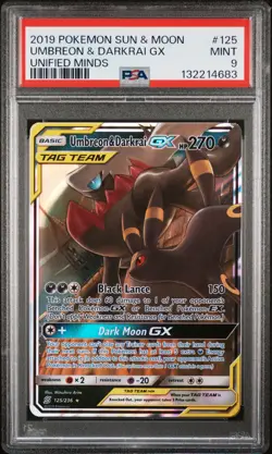 2019 POKEMON SUN & MOON UNIFIED MINDS #125 UMBREON & DARKRAI GX PSA 9 - Image 1