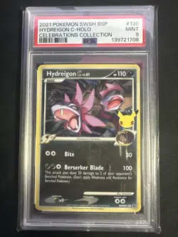 2021 Pokemon SWSH Black Star Promo Celebrations Hydreigon C-Holo PSA 9 - Image 1