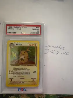 Pokemon Raichu Fossil Unlimited Holo Rare #14 PSA 10 Gem Mint - Image 1