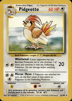 PIDGEOTTO 22/102 RARE BASE SET UNLIMITED POKEMON LP - Image 1