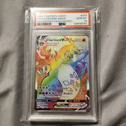 2020 Pokemon SWSH FA/Charizard VMAX #074 Champion's Path Secret Rainbow PSA 10 - Image 1