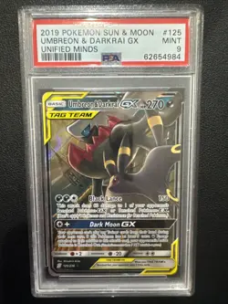 2019 Pokemon Sun and Moon Umbreon and Darkrai GX Unified Minds PSA 9 125/236 - Image 1