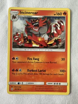 Incineroar 26/149 Non Holo Rare Sun & Moon Base Pokemon TCG Card NM - Image 1