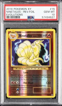 2016 POKEMON XY EVOLUTIONS #15 NINETALES-REVERSE FOIL PSA 10 - Image 1
