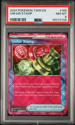 2024 Pokemon TWM EN Unfair Stamp Ace Spec 165/167 Holo Rare PSA 8 NM-MT - Image 1