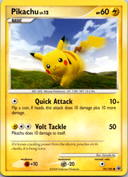 Pokemon - Pikachu 70/100 Common Normal - Majestic Dawn - LP - Image 1