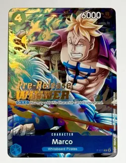One Piece Marco Event Two Legends “Pre-Release Winner” Promo Gold Card P-071 - Image 1