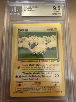 Nintendo Mareep 65/111 Neo Genesis Unlimited Beckett 9.5 Pokemon TCG Card - Image 1