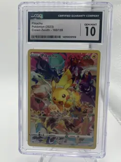 CGC 10 GEM MINT Pikachu Secret Rare Full Art 160/159 Crown Zenith Pokemon - Image 1