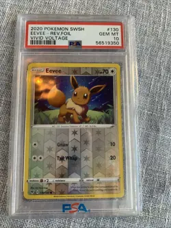 2020 POKEMON SWORD & SHIELD VIVID VOLTAGE #130 EEVEE-REVERSE FOIL PSA 9 - Image 1