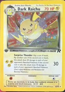 Pokemon Dark Raichu 83/82 Team Rocket 1st Edition Holo 70 HP English - Image 1