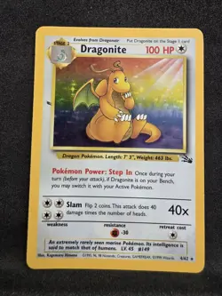 Vintage Pokemon TCG - Fossil - Unlimited Dragonite 4/62 Holo: LP-/MP+ - Image 1