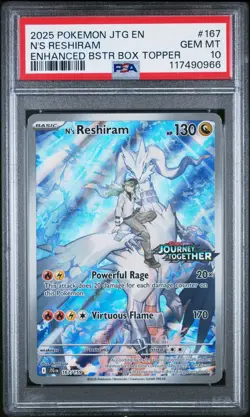 🔥2025 POKEMON JTG EN-JOURNEY TOGETHER #167 N'S RESHIRAM BOX TOPPER PSA 10 🔥 - Image 1