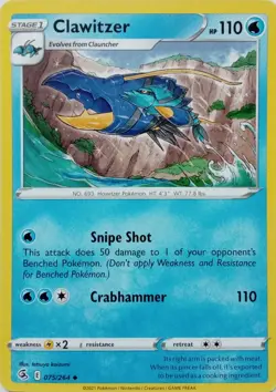 075/264 CLAWITZER | UNCOMMON | FUSION STRIKE POKEMON CARD - Image 1