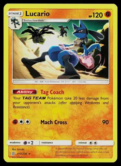 Pokemon Card Unified Minds Lucario 117/236 Rare - Image 1