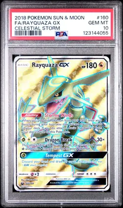 2018 Pokemon Sun & Moon Celestial Storm Rayquaza GX Full Art 160/168 PSA 10 - Image 1