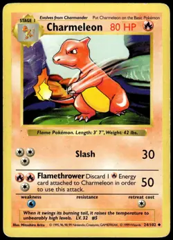 Charmeleon 24/102 Uncommon Base Set Shadowless Pokemon Unlimited MP - Image 1