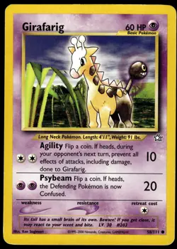 Girafarig 58/111 Common Neo Genesis Pokemon Unlimited MP - Image 1