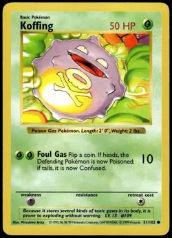 Koffing 51/102 Common Base Set Shadowless Pokemon Unlimited MP - Image 1