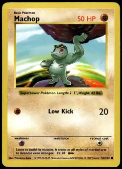 Machop 52/102 Common Base Set Shadowless Pokemon Unlimited MP - Image 1