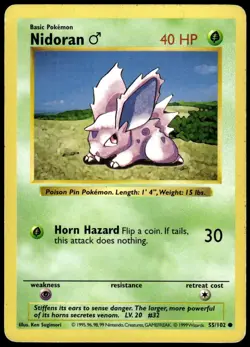 Nidoran M 55/102 Common Base Set Shadowless Pokemon Unlimited MP - Image 1