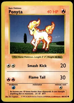 Ponyta 60/102 Common Base Set Shadowless Pokemon Unlimited HP - Image 1
