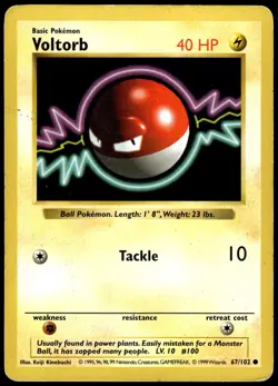 Voltorb 67/102 Common Base Set Shadowless Pokemon Unlimited HP - Image 1
