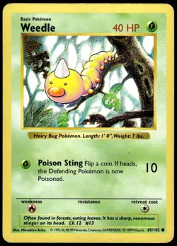 Weedle 69/102 Common Base Set Shadowless Pokemon Unlimited MP - Image 1