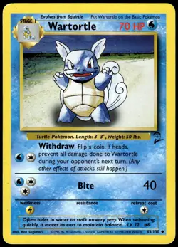 Wartortle 63/130 Uncommon Base Set 2 Pokemon MP - Image 1