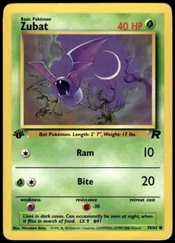Zubat 70/82 Common Team Rocket Pokemon 1st Edition MP - Image 1