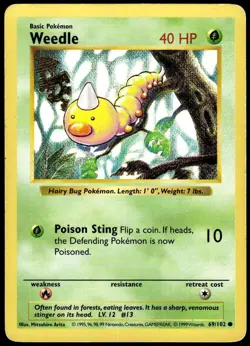 Weedle 69/102 Common Base Set Shadowless Pokemon Unlimited HP - Image 1