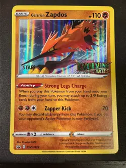 Galarian Zapdos SWSH124 STAFF Pokemon Card Evolving Skies - Image 1