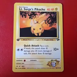 Lt. Surge's Pikachu 84/132 Gym Challenge Regular First Edition Pokemon Card LP - Image 1