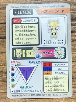 Pokemon Carddass Card Abra File No.63 Bandai Pocket Monsters 1997 - Image 2