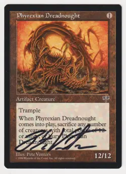 Signed Phyrexian Dreadnought LP Mirage Artist Pete Venters 1996 WOTC MTG Magic! - Image 1