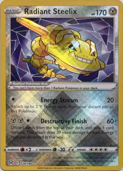Radiant Steelix 124/196 Radiant Rare Lost Origin Pokemon Holo Near Mint - Image 1