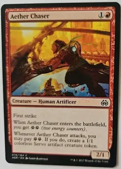 MTG Magic The Gathering Card Aether Chaser Creature Human Artificer Red AER 2017 - Image 1
