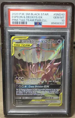 Pokemon TCG Espeon & Deoxys GX Tag Team Black Star Promo Card #SM240 PSA 10 - Image 1